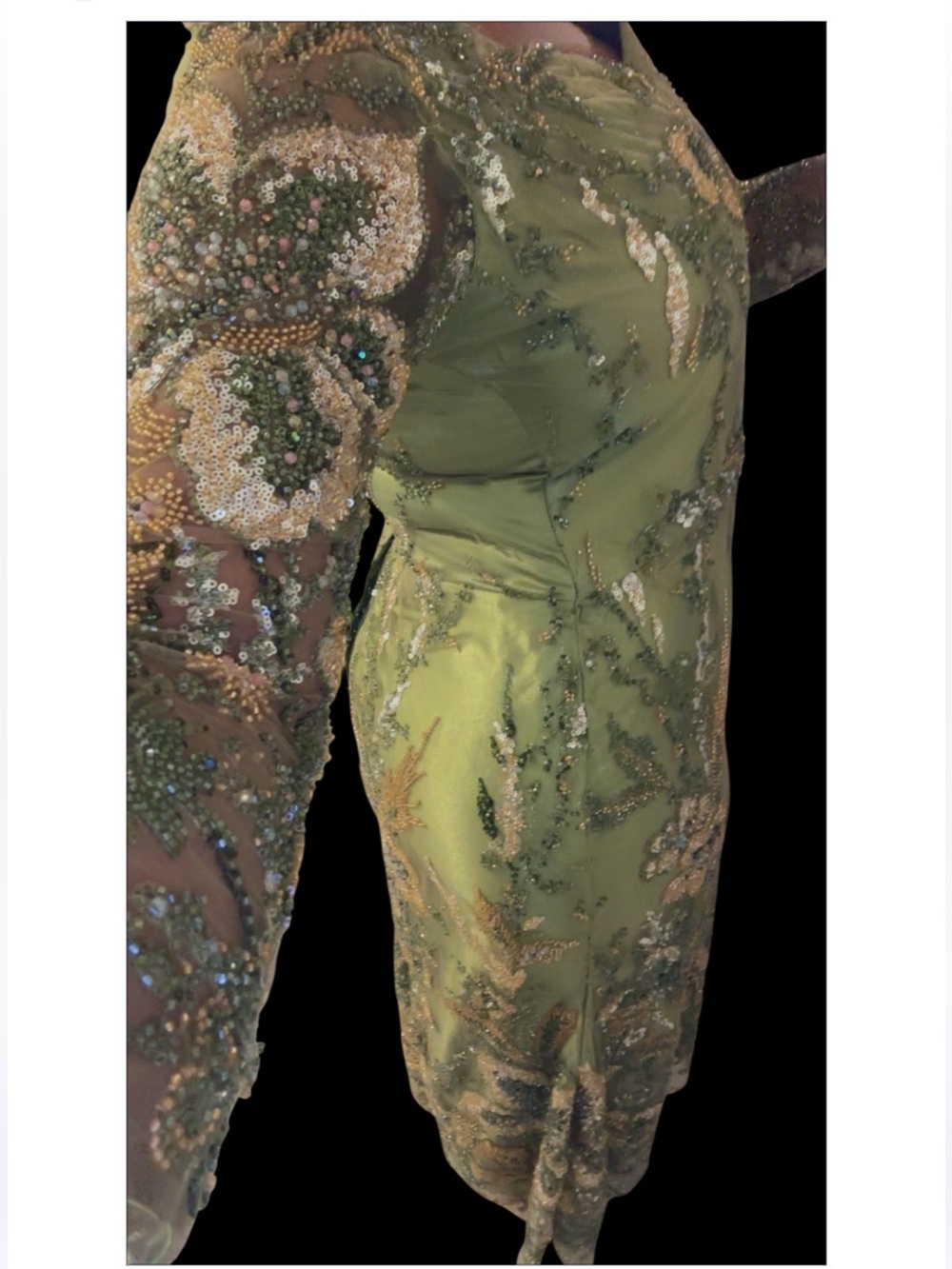 Afro Luxe Sequins Embellished Olive Green Floral Maxi Dress